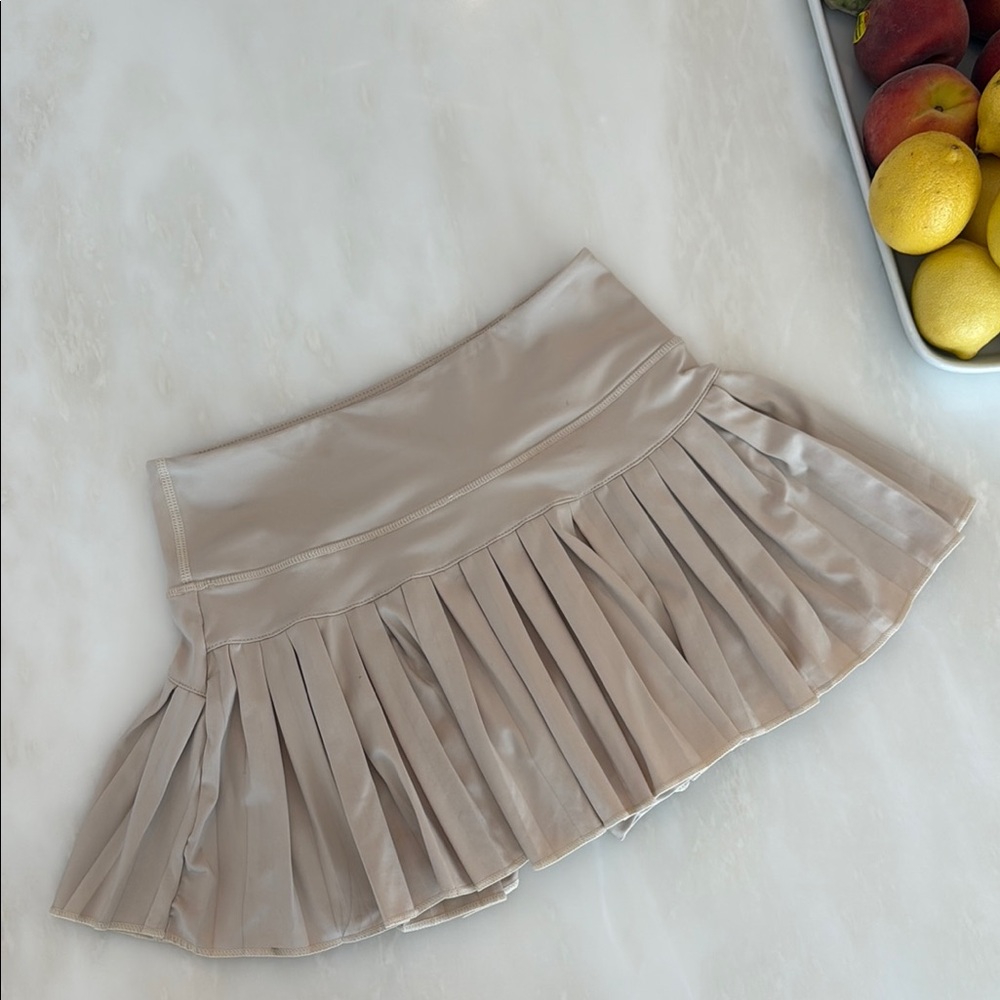 Tan Mini Skater Skirt with Pleats